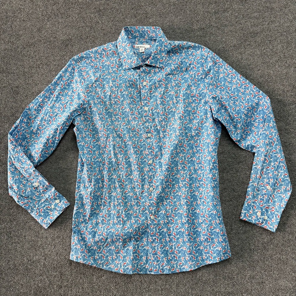 Bar III Shirt Men Medium Slim Fit Long Sleeve Button Up Organic Cotton Koi Fish